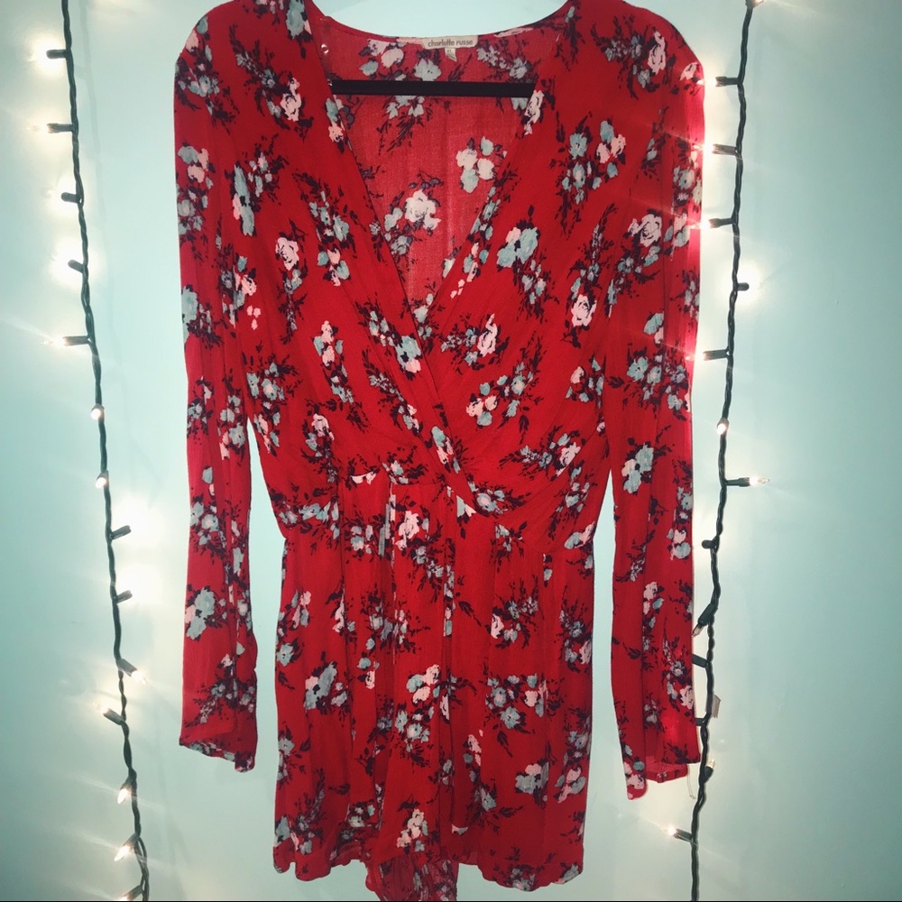 Charlotte Russe Floral Red and Blue Romper